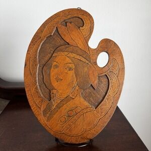 Antique Flemish Art Co. Wooden Native American Indian Princess Plaque 12.5x9.5"